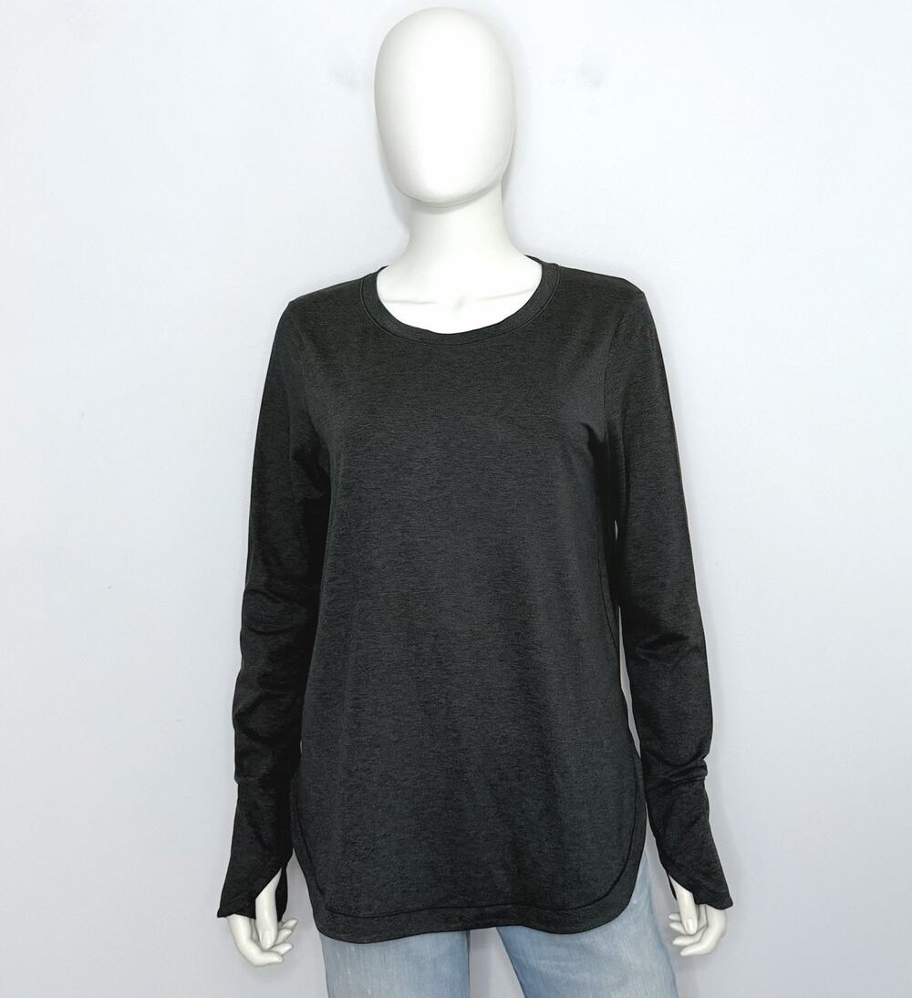 Athleta Uptempo Top Womens M Heather Gray Crew Neck Long Sleeve Finger Slots